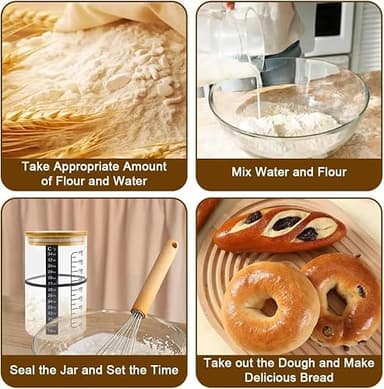 BRIRILINE Pro Sourdough Bread Starter Kit - 34 oz sourdough jar with 5 unique features for the perfect sour dough bread & sourdough starter kit - baking supplies (34oz-4pack) - Image 5