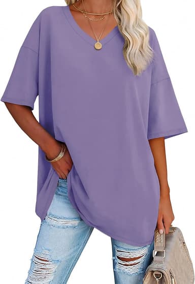 ATHMILE Womens Summer Oversized Shirts V Neck Plus Size Spring Workout Tops Beach Vacation 2025 Gym Clothes - Image 2