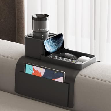 Silicone Couch Cup Holder, VIENFUT Anti-Spill Anti-Slip Sofa Armrest Tray BPA-Free, Dirt-Resistant Silicone Couch Arm Tray for Remote, Snacks, Cellphone and iPad, Gift for Family, Friend (Black - Image 2