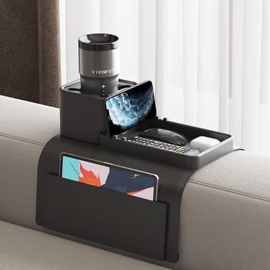 Silicone Couch Cup Holder, VIENFUT Anti-Spill Anti-Slip Sofa Armrest Tray BPA-Free, Dirt-Resistant Silicone Couch Arm Tray for Remote, Snacks, Cellphone and iPad, Gift for Family, Friend (Black - Image 1