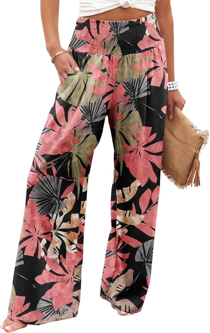 Angerella Womens Elastic High Waisted Palazzo Pants Casual Wide Leg Long Lounge Pant Trousers with Pocket - Image 1
