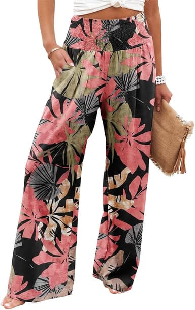 Angerella Womens Elastic High Waisted Palazzo Pants Casual Wide Leg Long Lounge Pant Trousers with Pocket - Image 1