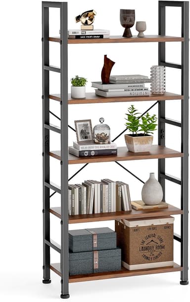 DUMOS 5 Tiers Bookshelf, Classical Modern Book Shelf, Tall Display Shelves in Living Room/Home/Office, Storage Organizer for CDs/Books/Movies, Rustic Brown | Book Shelf, in Living Room, Home, Office, Storage Organizer, for CDs - Image 2