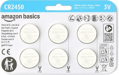 Amazon Basics 6-Pack CR2450 Lithium Coin Cell Battery, 3 Volt, Long Lasting Power, Mercury-Free, Child-Safe Package (Use Scissors to Open - Image 1
