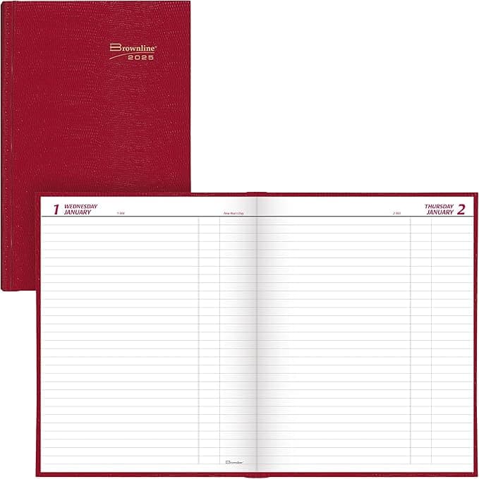 Brownline® 2025 Traditional Daily Planner, Untimed Journal, 12 Months, January to December, Perfect Binding, 10" x 7.875", Bright Red (C550.RED-25 - Image 1