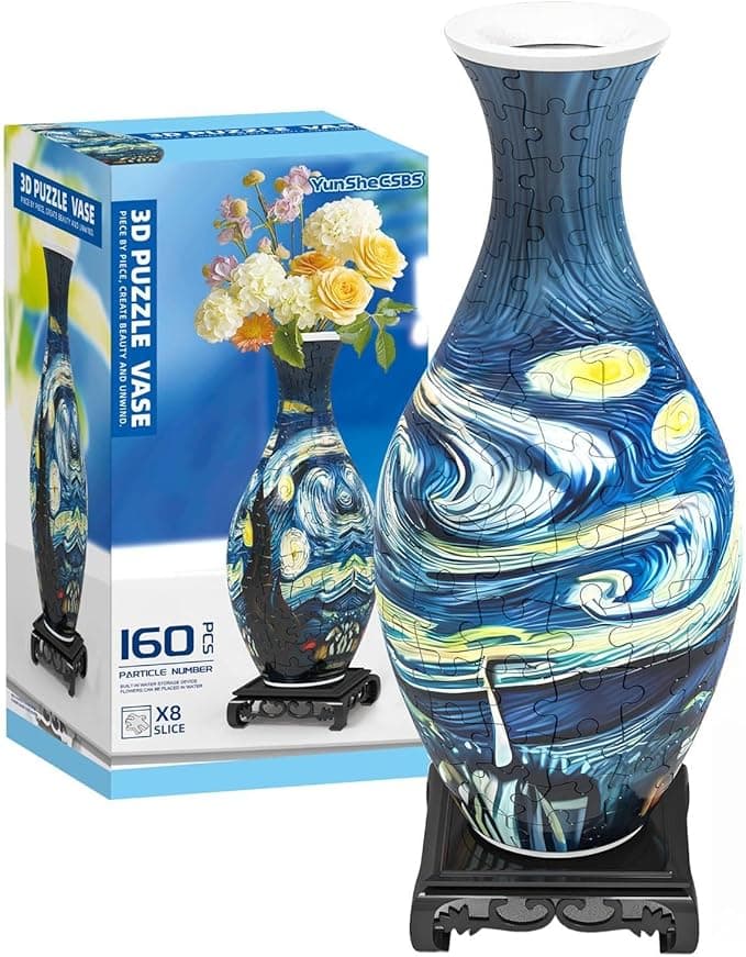 3D Puzzles Vase for Adults, Crafts for Adults, 160 Pieces Plastic DIY Unique Flower Vase with LED Light House Warming Gift Birthday Gifts for Flower Arrangements and Home Decor (Blue - Image 1