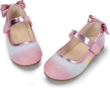 PANDANINJIA Toddler/Little Kid Girl's Angela Dress Mary Jane Ballet Flats Bow Flower Girl Wedding Party Ballerina Flat Shoes - Image 2
