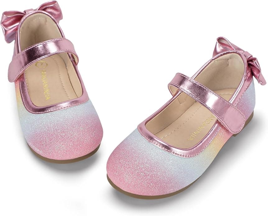 PANDANINJIA Toddler/Little Kid Girl's Angela Dress Mary Jane Ballet Flats Bow Flower Girl Wedding Party Ballerina Flat Shoes - Image 1