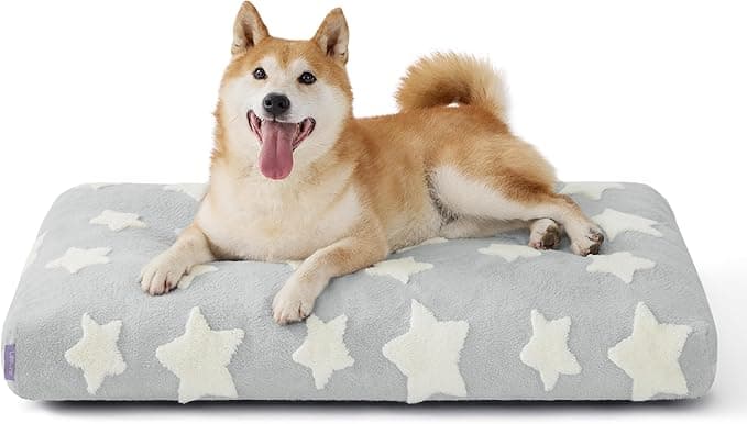 LE SURE Dog Beds Large Sized-Thick Shredded Chopped Foam Pet Bed Indoor with Removable Cover, Cute Modern Fuzzy Plush & Anti Slip Bottom, Grey - Image 1