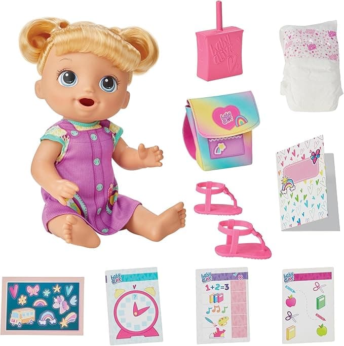 Baby Alive Time for School Baby Doll Set, 12 Inch, Back to School Toys for Girls & Boys, Blonde Hair, Preschool Gifts for Kids, Ages 3+ (Amazon Exclusive - Image 1