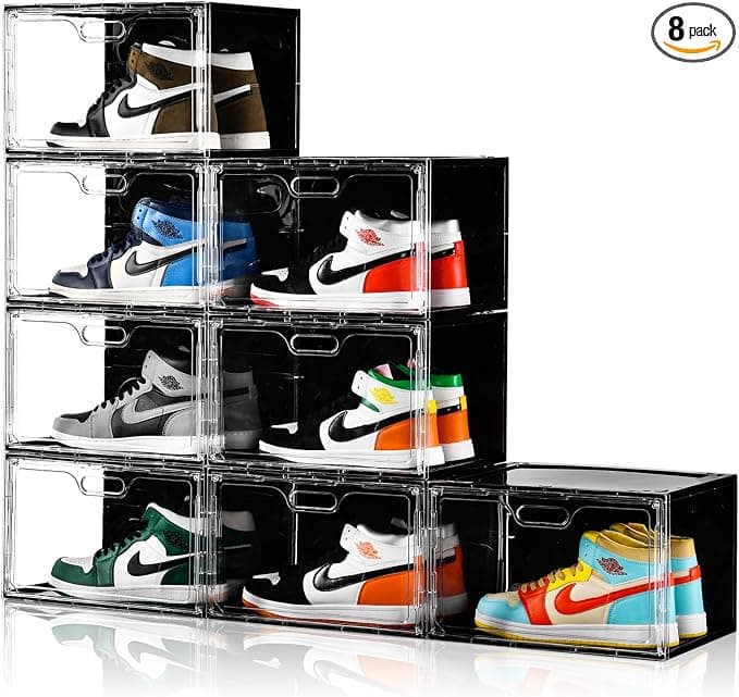 New 8 Pack Shoe Boxes Stackable, Large Shoe Storage Organizer with Lids,Drop Side Shoe Containers for Entryway,Sneaker Storage Fit up to US Size 13 for Men/Women(13’’x 10.6”x 8.3” - Image 1