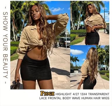 34 Inch Honey Blonde Ombre Lace Front Wig Human Hair Highlight Body Wave Lace Front Wigs Human Hair Pre Plucked 180 Density Glueless 13X4 HD Lace Frontal Wig for Women 4/27 Colored - Image 6