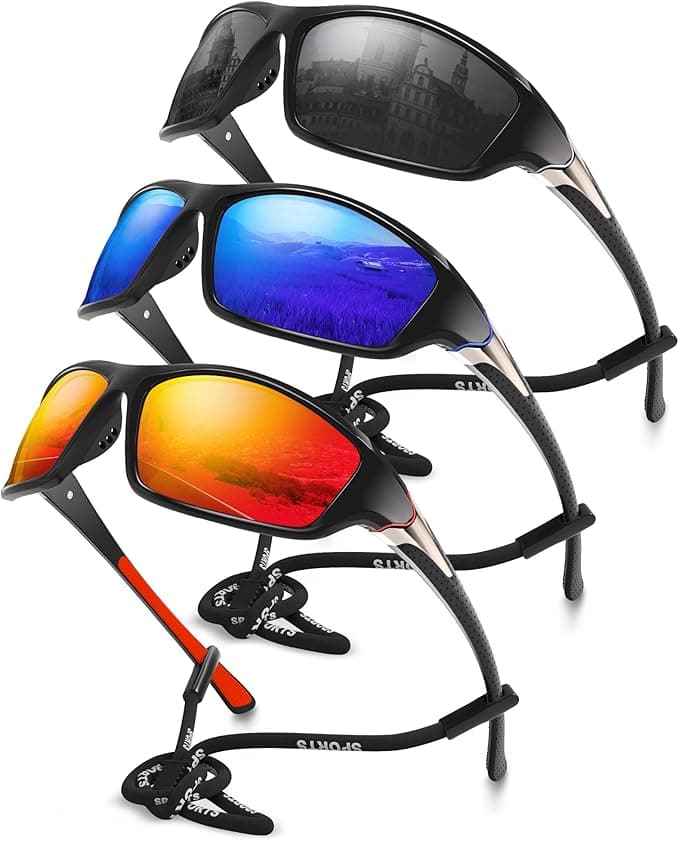 3 Pack Polarized Sports Sunglasses for Men, Mens Sunglasses Wrap Around UV Protection for Cycling Fishing Driving - Image 1