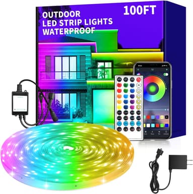 100Ft Outdoor Waterproof LED Strip Lights,Music Sync RGB IP68 Led Lights with App and Remote Control,Color Changing Waterproof RGB Exterior Rope Self Adhesive Back,Balcony,Roof,Garden,Party - Image 2