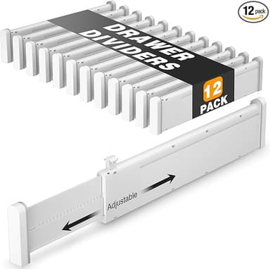 HiYZ Expandable Drawer Dividers - 12.6-22.8'' Adjustable Drawers Organizers for Kitchen Utensils, Drawer Separators in Bedroom, Dresser, Office, Bathroom, Fridge, 12 Pack Long Dividers-Gray - Image 1