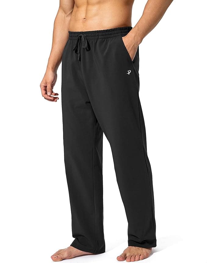 Pudolla Men's Cotton Yoga Sweatpants Athletic Lounge Pants Open Bottom Casual Jersey Pants for Men with Pockets - Image 1