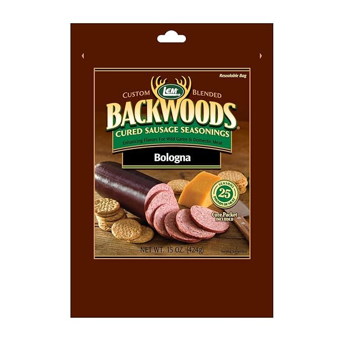 LEM Products Backwoods Bologna Cured Sausage Seasoning, Ideal for Wild Game and Domestic Meat, Seasons Up to 25 Pounds of Meat, 15 Ounce Packet with Pre-Measured Cure Packet Included - Image 1