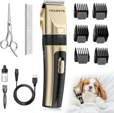 HEAPETS Dog Grooming Clippers, Low Noise, Electric Quiet, Adjustable Clipper Comb, Rechargeable Cordless Dog Hair Clippers for Dogs Cats Pets, Gold - Image 2