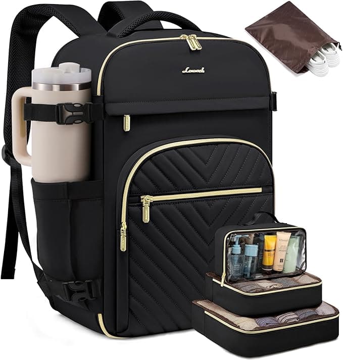 LOVEVOOK Large Travel Backpack for Women, TSA Carry on Backpack for Airplanes, 40L Personal Item Travel Bag fits 17" Laptop, Waterproof Carry on Bag Flight Approved with 4 Packing Cubes, Black - Image 1