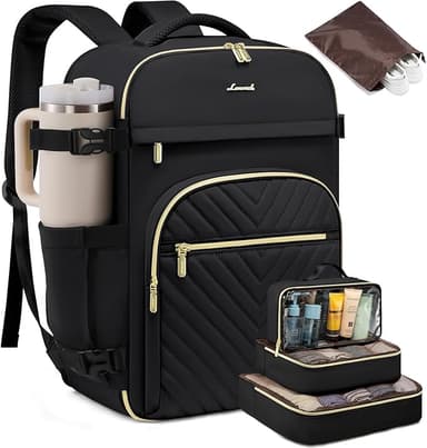 LOVEVOOK Large Travel Backpack for Women, TSA Carry on Backpack for Airplanes, 40L Personal Item Travel Bag fits 17" Laptop, Waterproof Carry on Bag Flight Approved with 4 Packing Cubes, Black - Image 1