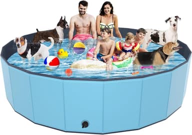 Foldable Dog Pool, YSJILIDE Portable PVC Dog Pet Swimming Pool, Collapsible Plastic Dog Bath for for Large Medium Small Dogs & Kids (87 x 16), Blue - Image 2