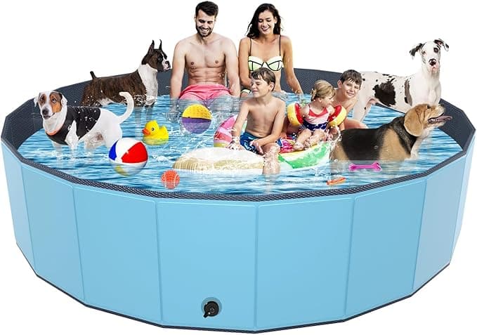 Foldable Dog Pool, YSJILIDE Portable PVC Dog Pet Swimming Pool, Collapsible Plastic Dog Bath for for Large Medium Small Dogs & Kids (87 x 16), Blue - Image 1
