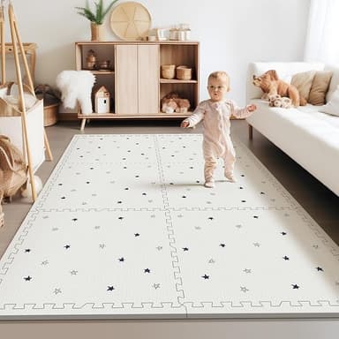 Baby Foam Play Mat, PIGLOG 72x48 Baby Crawling Mat, Floor Mats for Kids for Infants with Interlocking Floor Tiles, Toddler Playmats for Indoor and Outdoor, Easy to Clean Playroom Mats, Star - Image 1