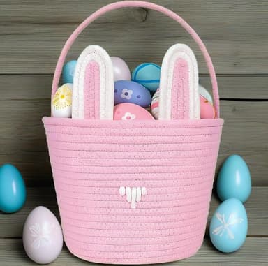 Easter Baskets for Kids, Gifting Basket Girl Boy Teen Toddler Infant, Woven Bunny Easter Basket With Handle, Large Blue Empty Storage for Filling Custom Personalized Stuffers Gifts Candy Sanck Eggs - Image 2