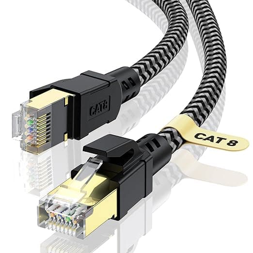 Cat 8 Ethernet Cable 25FT, High-Speed Braided Internet Cable Network Cord with Gold Plated RJ45 Connector 40Gbps 2000Mhz Heavy Duty LAN Cable Shielded Indoor - Image 1
