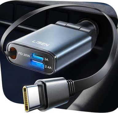 LISEN for Car Charger USB C Fast Charge fit iPhone 17 Pro Max Air, [Ultra-Mini, 60% Less Space] 57W Type C Retractable Car Phone Charger Adapter for iPhone 16e 16 15 Samsung S25 S24 Pixel Android - Image 2