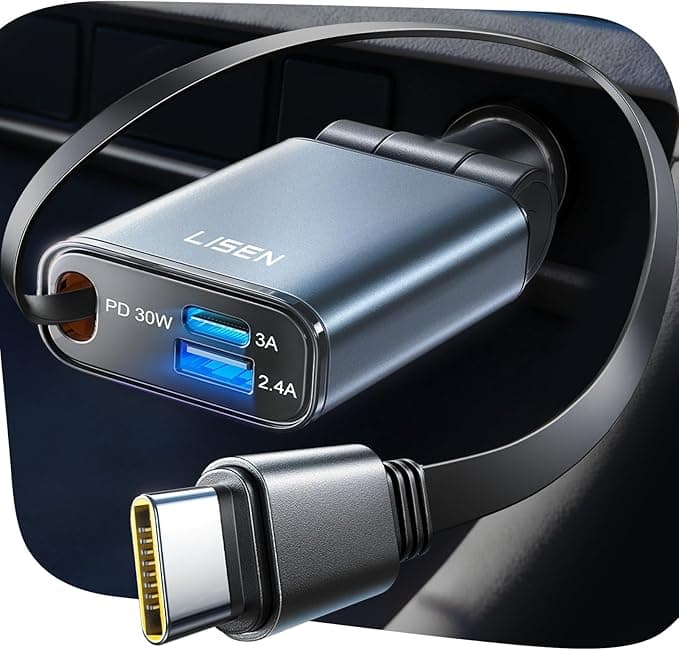 LISEN for Car Charger USB C Fast Charge fit iPhone 17 Pro Max Air, [Ultra-Mini, 60% Less Space] 57W Type C Retractable Car Phone Charger Adapter for iPhone 16e 16 15 Samsung S25 S24 Pixel Android - Image 1
