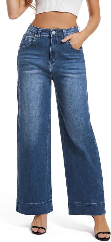 Womens High Waisted Stretchy Jeans - Wide Leg, Baggy, Loose, Trendy Jeans for Women - Image 1