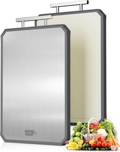 SNOWCLAD Stainless Steel Cutting Board,Double Sided Steel Cutting Boards for kitchen,Stainless Steel/Wheat straw pp Large Board for meat,non toxic Chopping,16 * 11 Inch,Dishwasher Safe - Image 1