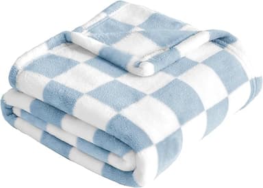 Yurhap Checkered Baby Blanket Fleece Baby Blankets for Boys, Ultra Soft Cozy Fluffy Infant Toddler Newborn Receiving Blankets for Crib Stroller, 30''x40'', Blue - Image 1