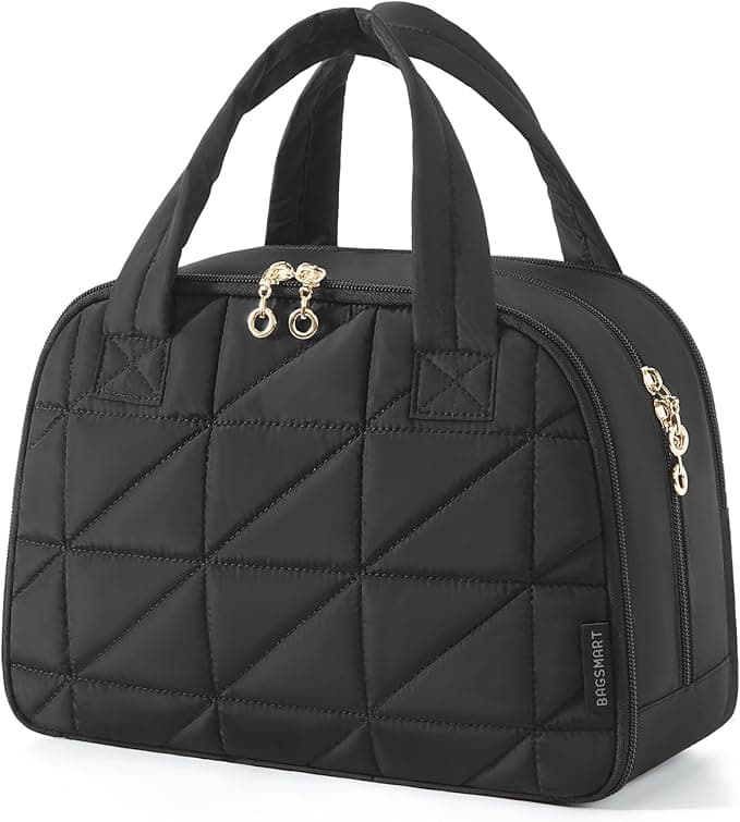 BAGSMART Travel Toiletry Bag, Large Wide-open Travel Bag for Toiletries, Puffy Makeup Cosmetic Travel Bag with Handle-Black - Image 1