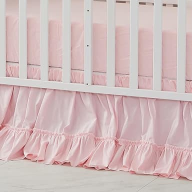 Brandream Crib Bed Skirt for Baby Girls Boys Blush Pink Boho Bohemian Solid Cotton Toddler Bedskirt Farmhouse Chic Ruffle - Image 1