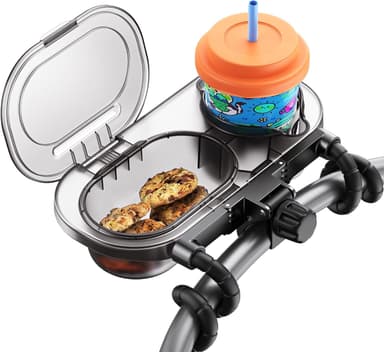 Universal Stroller Snack Tray: Cup Holder Tray with Silicone Flexible Arms Grip Stroller Tray with Dust Cover - Stroller Tray Attachment with Cups Holder for Baby & Toddler Stroller Accessories - Image 2
