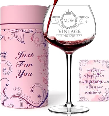 Gumry Gifts for Mom from Daughter Son, 16OZ Vintage Engraved Wine Glass Birthday Decorations Birthday Gifts Box Ideal for Women Mother - Image 1