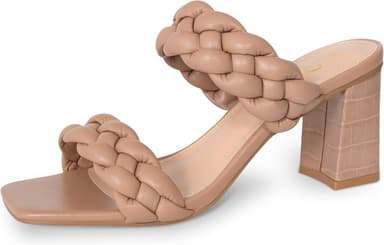 Athlefit Women's Braided Heeled Sandals Summer Square Open Toe Chunky Block Heels - Image 2