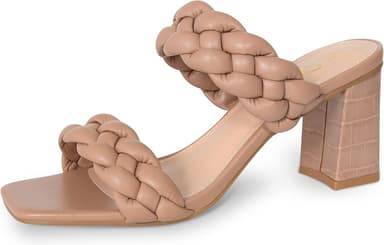 Athlefit Women's Braided Heeled Sandals Summer Square Open Toe Chunky Block Heels - Image 1
