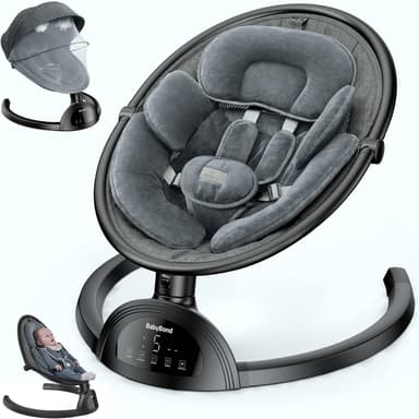BabyBond Baby Swings for Infants, Bluetooth Infant Swing with Music Speaker, 3 Seat Positions, 5 Point Harness Belt, 5 Speeds and Remote Control - Portable Baby Swing for Indoor and Outdoor (Black - Image 2