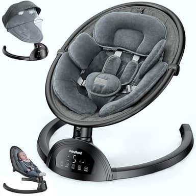 BabyBond Baby Swings for Infants, Bluetooth Infant Swing with Music Speaker, 3 Seat Positions, 5 Point Harness Belt, 5 Speeds and Remote Control - Portable Baby Swing for Indoor and Outdoor (Black - Image 1