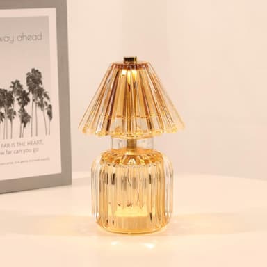 Battery Operated Lamp with Auto-Off Timer, Cordless Table Night Light for Bedroom & Entryway, Portable LED Lamp for Home, Outdoor, Camping No Battery Included (Umbrella Design - Amber - Image 2