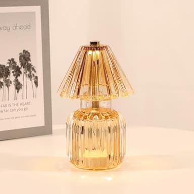 Battery Operated Lamp with Auto-Off Timer, Cordless Table Night Light for Bedroom & Entryway, Portable LED Lamp for Home, Outdoor, Camping No Battery Included (Umbrella Design - Amber - Image 1