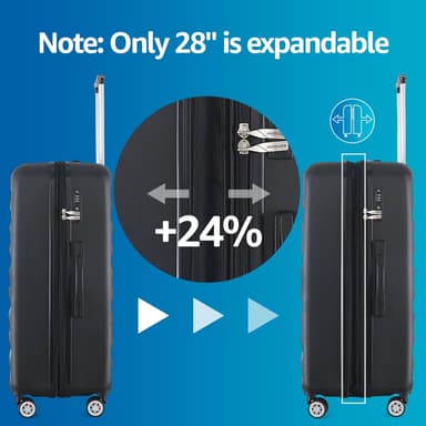 Luggage Set with Spinner Wheels and TSA Lock, 3 Pieces Expandable Hardside Suitcase for Travel, Hardshell Luggage Sets, 20", 24", 28", Black - Image 7
