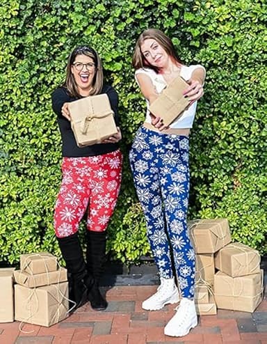SATINA High Waisted Christmas Leggings for Women - Holiday Pants, Snowflake Tights - Comfortable and Stretchy in Versatile Sizes and Colors - Blue - Image 2