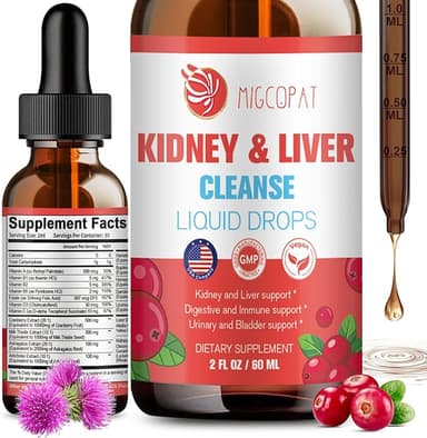 Kidney and Liver Cleanse Detox & Repair Drops, Cranberry and Milk Thistle Supplement with Artichoke, Astragalus, Horsetail – Natural Herbal for Liver, Kidney, Urinary Tract, Bladder, 60ml - Image 1