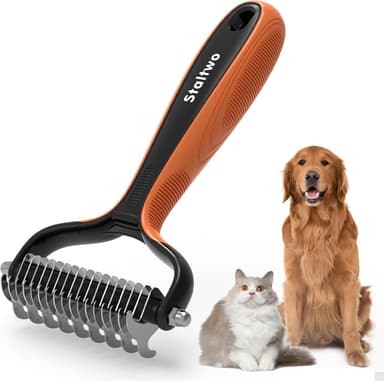 Deshedding Dog Brush for Shedding - 2-in-1 Professional Undercoat Rake and Furminator for Dogs | Shedding Control for Long-Haired Dogs and Cats, Deshedding Tool, Knot Removal,Orange - Image 2