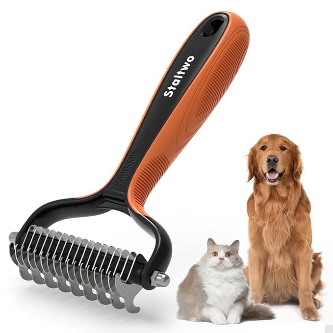 Deshedding Dog Brush for Shedding - 2-in-1 Professional Undercoat Rake and Furminator for Dogs | Shedding Control for Long-Haired Dogs and Cats, Deshedding Tool, Knot Removal,Orange - Image 1
