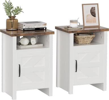 YESHOMY Farmhouse Modern Nightstand with Shelf and Barn Door, Set of 2 for Bedroom, White - Image 1